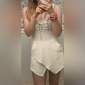 Elegant White skort Dress with Gold Accents